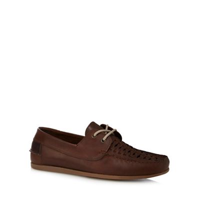 Brown suede woven boat shoes